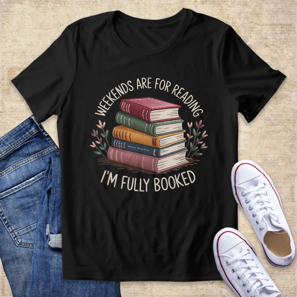 Cancel the plans—your stack of unread books just RSVP’d for the weekend. This playful and cozy tee is made for introverted bookworms, TBR pile champions, and anyone who thinks “booked and busy” should always mean fiction and fuzzy socks. Makes the perfect gift for your favorite reader (or yourself!).
